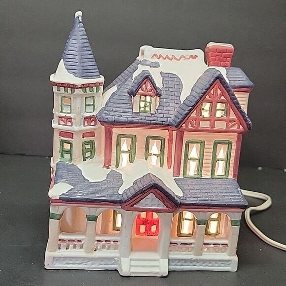 St. Nicholas Square Christmas Village Victorian Home Ceramic w/ Light & Box - Picture 8 of 8